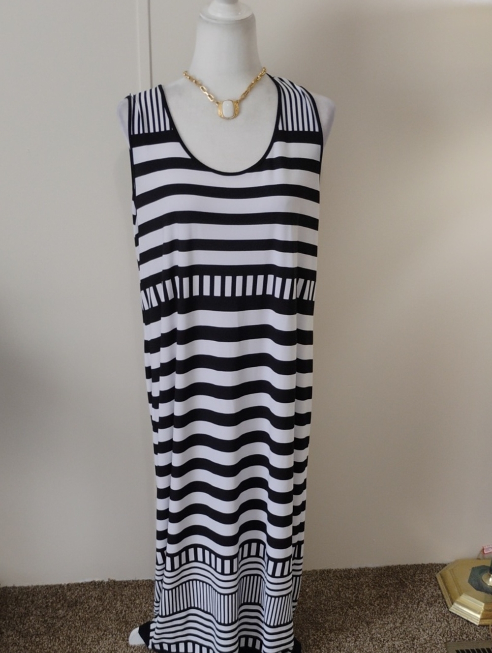 Ruby Rd. Black and White Striped Maxi Dress